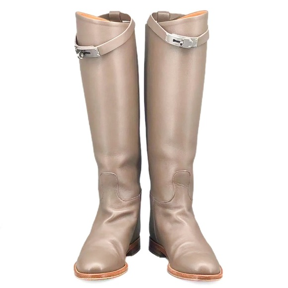 Hermès Jumping Boot Knee High Leather Kelly Lock Taupe Étoupe EU 36 - Picture 4 of 8
